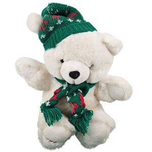 Kmart Plush Bear White Limited Edition 1996 10th Anniversary Knit Hat Scarf
